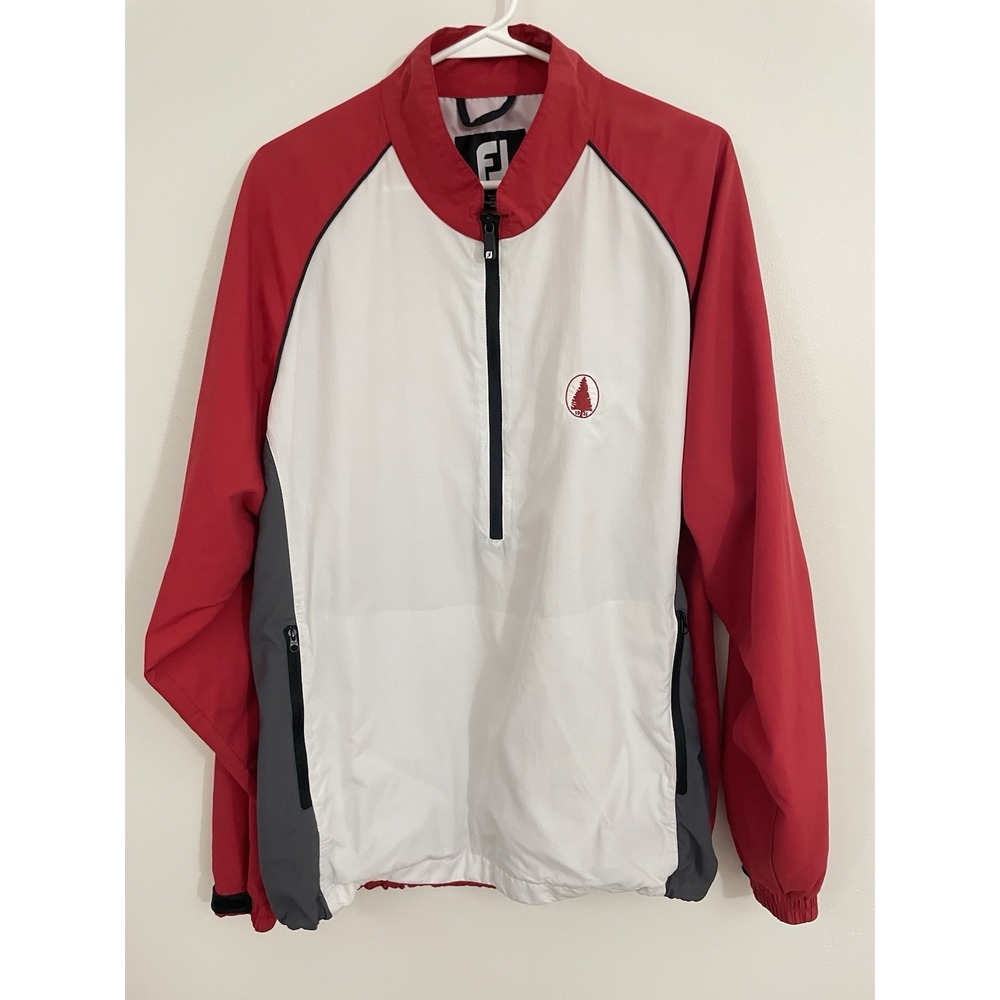 FootJoy FJ Golf Jacket Mens Medium White Red Colorblock 1/2 Zip Windbreaker